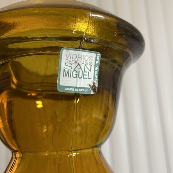 Vidrios San Miguel Spain Yellow Amber Recycled Glass 16" Candle Holder Vase - Picture 4 of 6